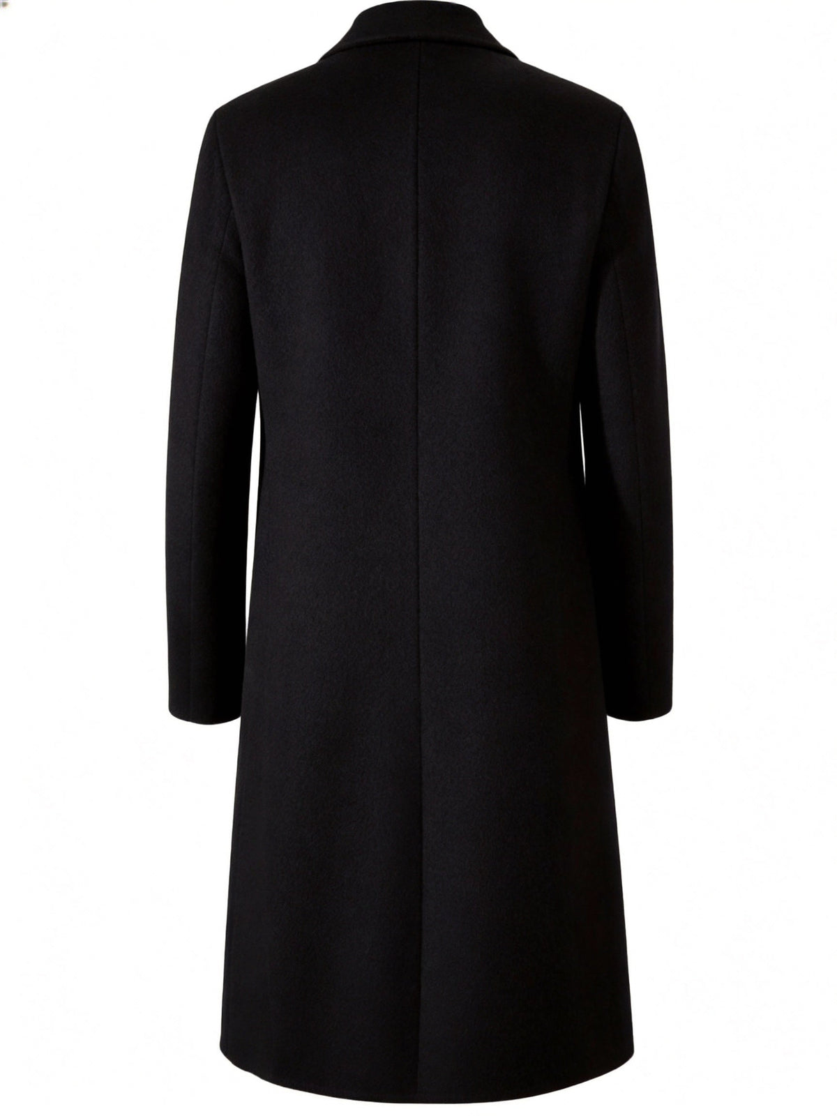 Back view of the black Wool-Blend Longline Trench Coat, showcasing the clean back panel and tailored longline silhouette.