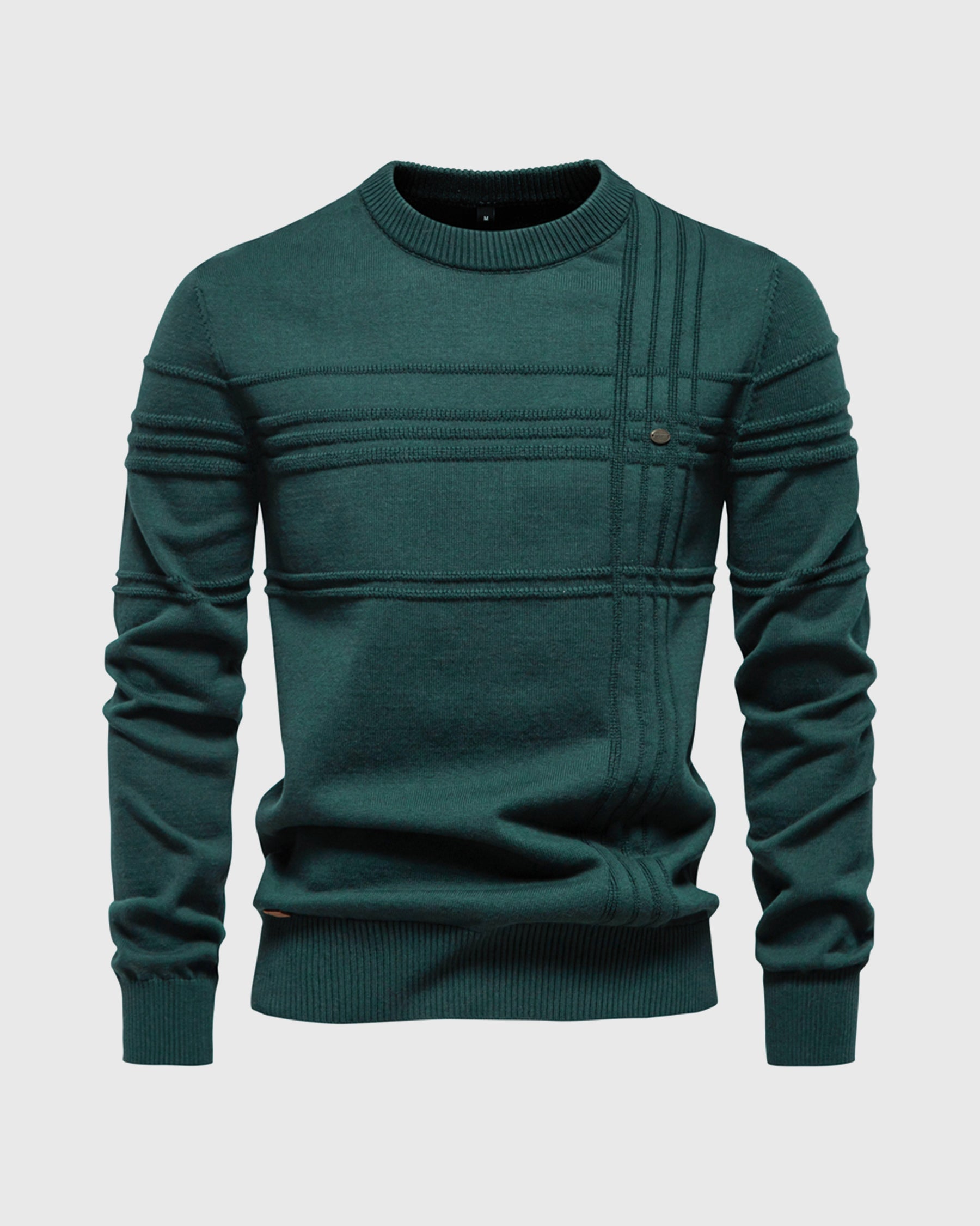 Xavier Cotton Blend Crewneck Pullover – Crosshatch Pattern Ribbed Trim Sweater