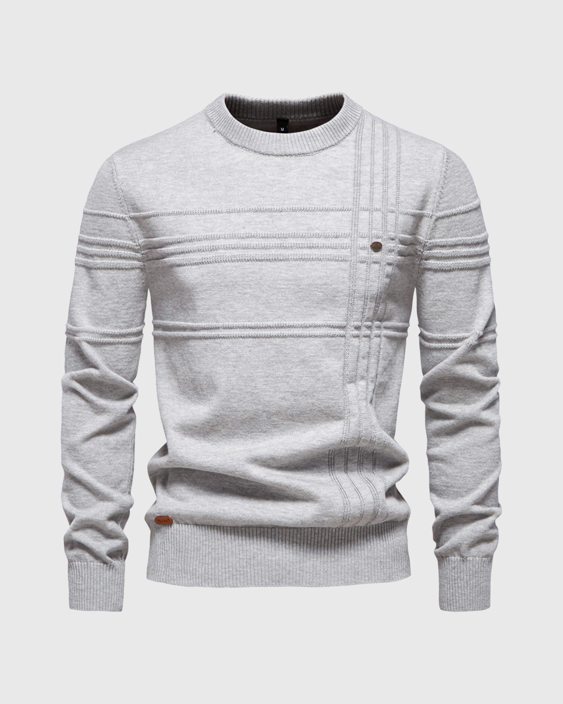 Xavier Cotton Blend Crewneck Pullover – Crosshatch Pattern Ribbed Trim Sweater
