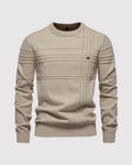 Xavier Cotton Blend Crewneck Pullover – Crosshatch Pattern Ribbed Trim Sweater