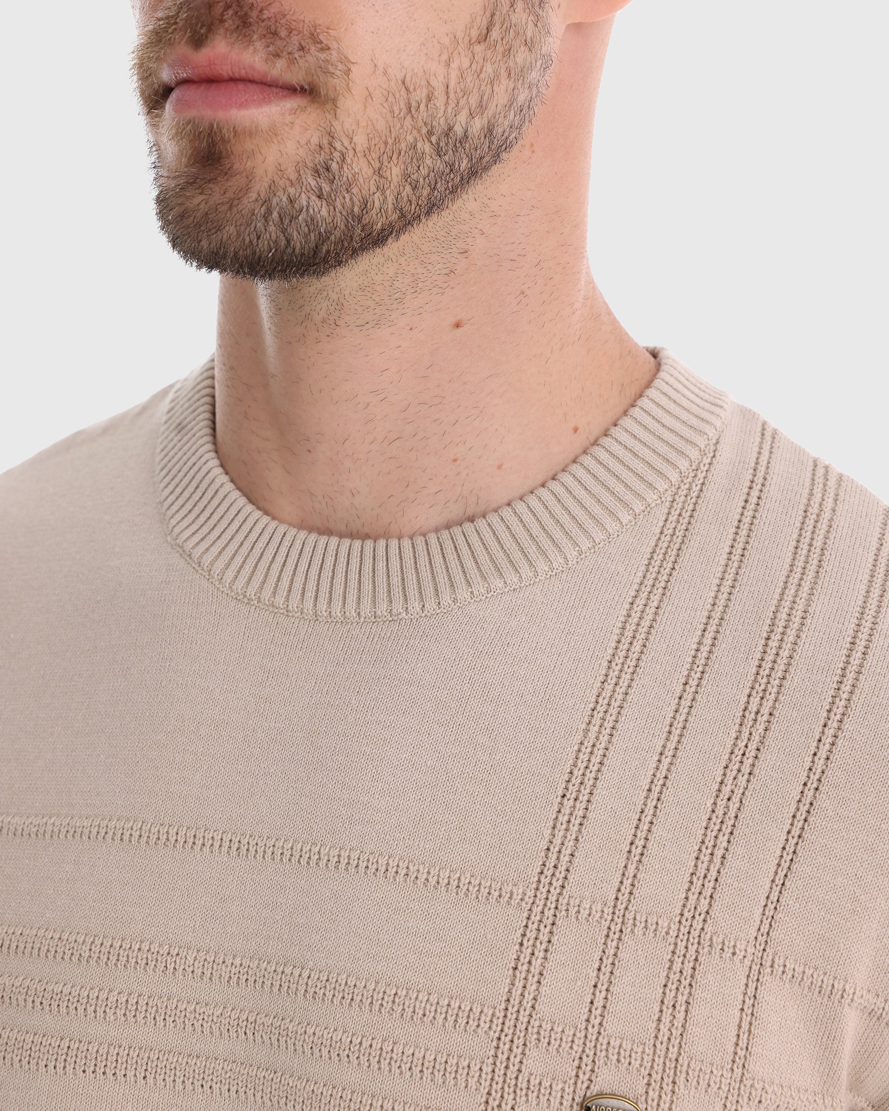 Xavier Cotton Blend Crewneck Pullover – Crosshatch Pattern Ribbed Trim Sweater