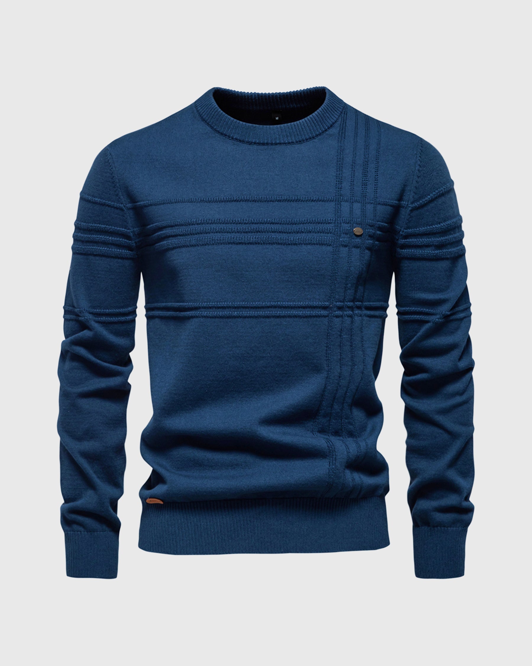 Xavier Cotton Blend Crewneck Pullover – Crosshatch Pattern Ribbed Trim Sweater