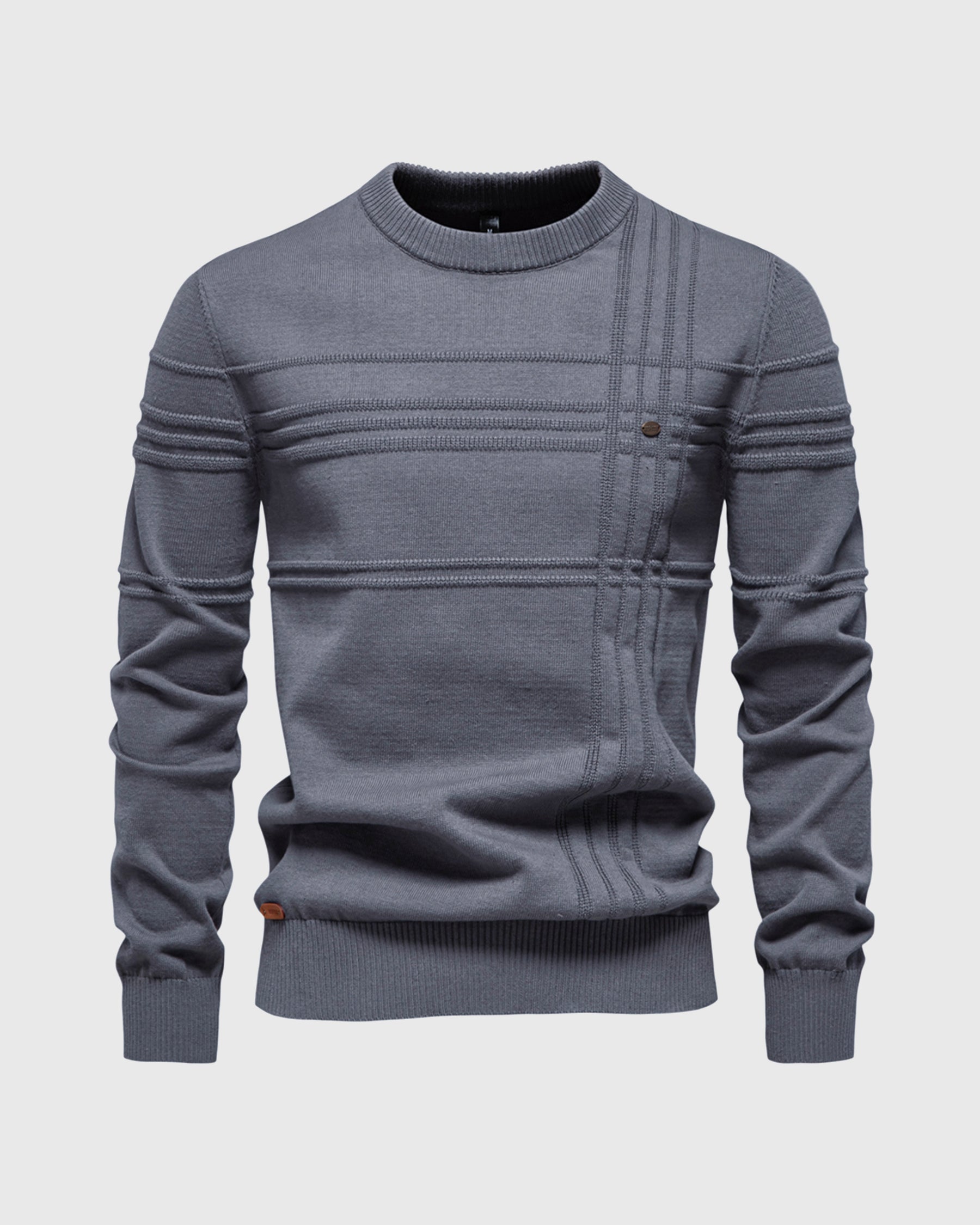 Xavier Cotton Blend Crewneck Pullover – Crosshatch Pattern Ribbed Trim Sweater
