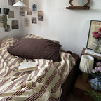 Romy - Beige & Brown Vintage Striped Bedding Set
