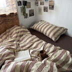Romy - Beige & Brown Vintage Striped Bedding Set