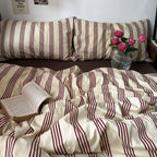 Romy - Beige & Brown Vintage Striped Bedding Set