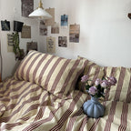 Romy - Beige & Brown Vintage Striped Bedding Set