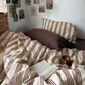 Romy - Beige & Brown Vintage Striped Bedding Set