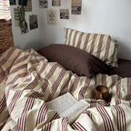 Romy - Beige & Brown Vintage Striped Bedding Set