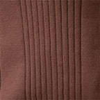 Close-up of a brown fine-gauge knit polo sweater featuring a vertical ribbed texture and soft, warm-touch fabric.