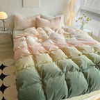 Yara - Pastel Peachy to Green Gradient Fleece Bedding Set