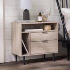 Midnight Fern - Modern Nightstand with Drawers and Shelves Birch