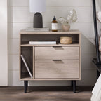 Midnight Fern - Modern Nightstand with Drawers and Shelves Birch