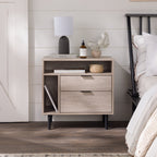 Midnight Fern - Modern Nightstand with Drawers and Shelves Birch
