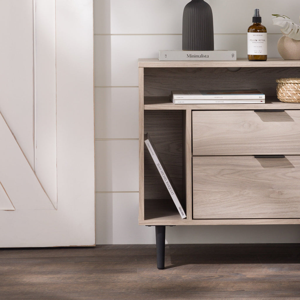 Midnight Fern - Modern Nightstand with Drawers and Shelves Birch