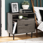 Midnight Fern - Modern Nightstand with Drawers and Shelves Birch