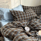 Astra - Vintage Brown Plaid Bedding Set