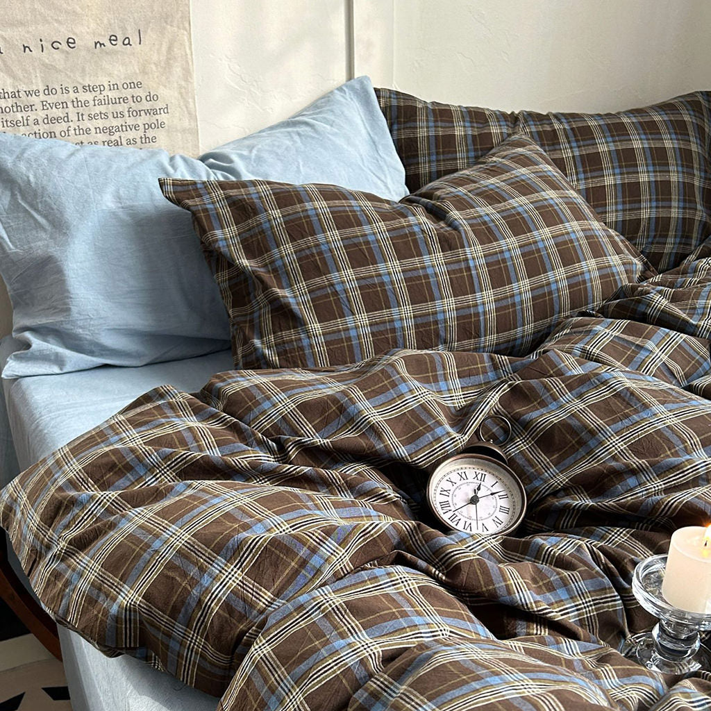 Cove - Vintage Brown Plaid Bedding Set-Pillow Case