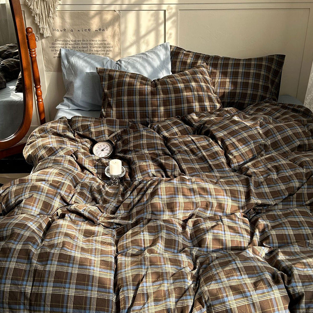 Cove - Vintage Brown Plaid Bedding Set-Pillow Case