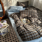 Astra - Vintage Brown Plaid Bedding Set
