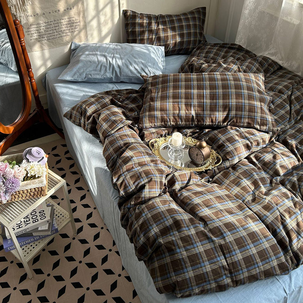 Cove - Vintage Brown Plaid Bedding Set-Pillow Case